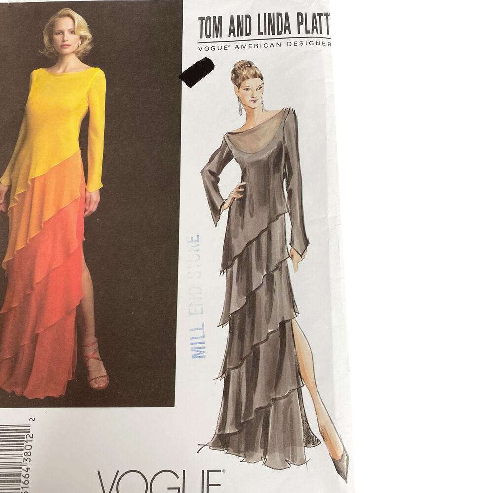 Vogue V2799 Tom Linda Platt Tiered Dress Gown Sewing Pattern 12 14 16 Uncut - Picture 6 of 13
